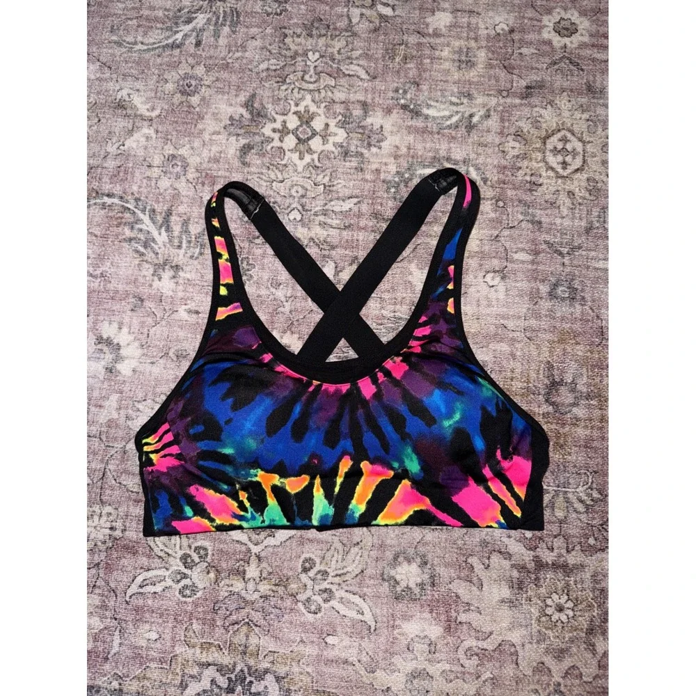 PINK Victoria's Secret Ultimate Lightly Lined Sports Bra Neon Tie Dye XS Workout